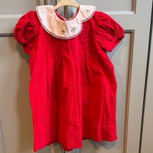 Lullaby Set Red Christmas Dress with Embroidered Collar